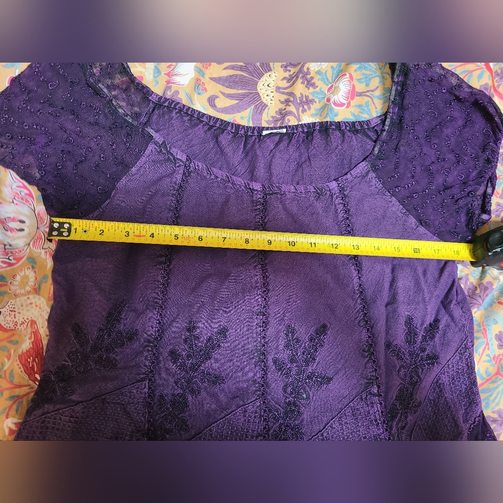 Purple Bohemian, Folk or Renaissance  Lace Sleeved Top with Fitted Bodice -- M